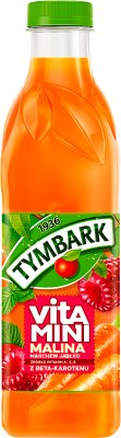 Tymbark Sok z marchwi, jabłek i malin częściowo z soku zagęszczonego z dodatkiem witamin C i E