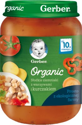 Органический сладкий картофель Gerber с овощами и курицей