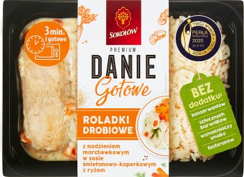 Sokołów Fertiggericht Geflügelrouladen mit Karottenfüllung in Sahne-Dill-Sauce mit Reis