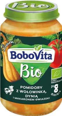 BoboVita BIO obiadek wołowinka w pomidorach z dynią i makaronem gwiazdki