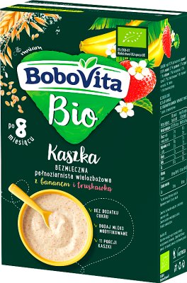 BoboVita BIO Kaszka bezmleczna pełnoziarnista wielozbożowa z bananem i truskawką
