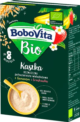 BoboVita BIO Dairy-free wholemeal multi-grain porridge with banana and strawberry