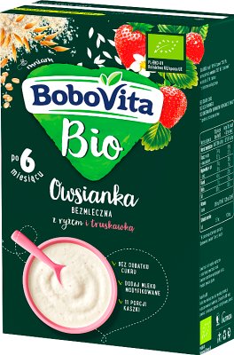 Gachas de avena sin lácteos BoboVita BIO con arroz y fresa