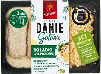 Sokołów Fertige Schweinefleischrouladen, gefüllt mit Spinat und Käse in einer Sahnesauce mit Perlcouscous