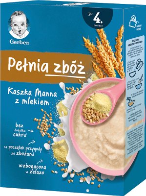 Gerber Pełnia zbóż kaszka manna z  mlekiem