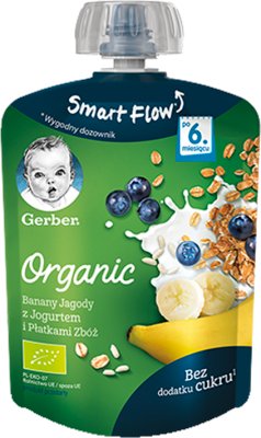 Gerber Organic Deserek banany jagody z jogurtem i płatkami zbóż