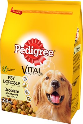 Pedigree feed with poultry and vegetables