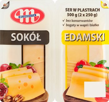 Mlekovita Ser żółty w plastrach Sokół/Edamski 2 x 250g