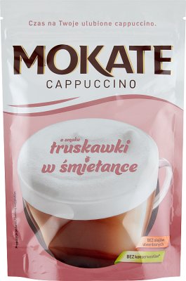 Mokate Cappuccino con sabor a fresa en crema - bebida de café instantáneo en polvo