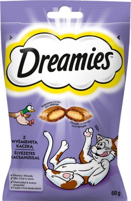 Delicia para gatos Dreamies, almohadas con delicioso pato