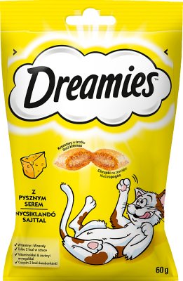 Almohadas del manjar del gato Dreamies con delicioso queso