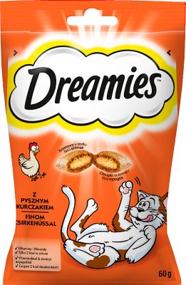 Almohadas del manjar del gato Dreamies con delicioso pollo