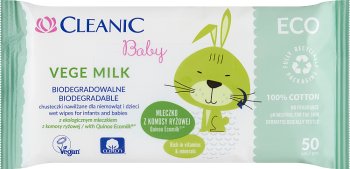Toallitas húmedas Cleanic Baby Vege Milk para bebés y niños con leche de quinua ecológica