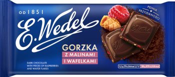 Wedel Bitterschokolade mit Himbeeren und Waffeln