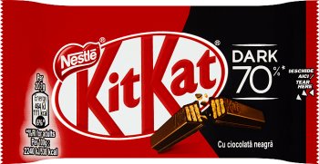 Nestle KitKat Dark 70% Wafer sticks in dark chocolate.
