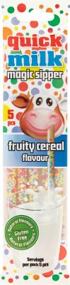 Quick Milk Flavored straws with the flavor of a mixture of fruit and cereals