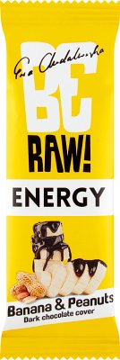 Be Raw! Energy Banana & Peanuts baton bananowy z dodatkiem ziaren surowego kakao i orzeszków arachidowych oblany gorzką czekoladą