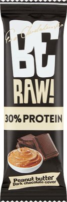 ¡Sé crudo! 30% Protein Peanut Butter Barrita proteica con cacahuetes bañada en chocolate negro