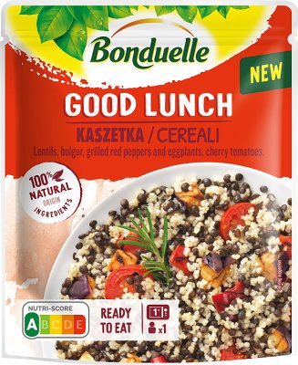 Bonduelle Good Lunch - a chestnut mixture of lentils, bulgur and vegetables, grilled tomatoes