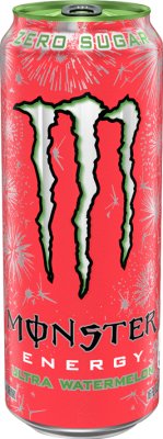 Monster Energy Ultra Watermelon carbonated energy drink with watermelon flavor