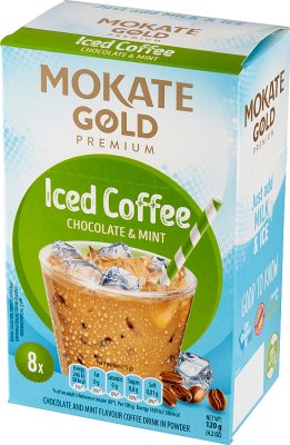 Mokate Gold Premium Iced Coffee coffee drink in powder with a chocolate and mint flavor
