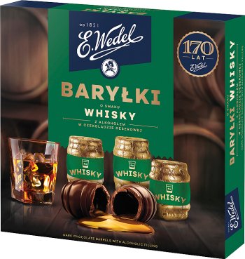 Wedel Whiskey flavored barrels with alcohol in dark chocolate