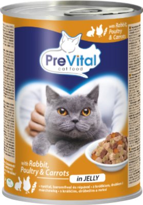 PreVital Nassfutter für ausgewachsene Katzen mit Kaninchen, Geflügel und Karotten