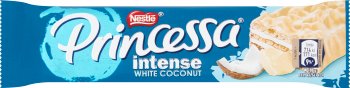 Barquillo Princessa Intense White Coconut con crema de coco recubierta de chocolate blanco