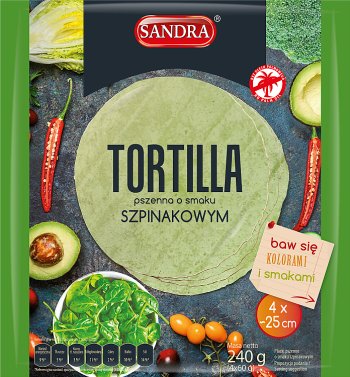 Tortilla de trigo Sandra con sabor a espinacas