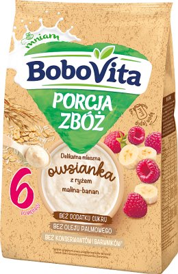 BoboVita Porcja zbóż Delikatna  mleczna owsianka z ryżem malina-banan