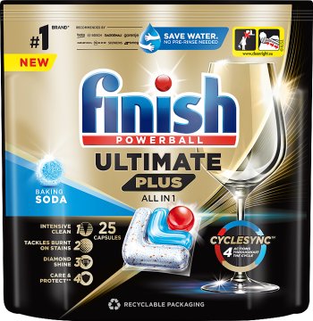 Finish Ultimate Plus Baking Soda Capsules for washing dishes in the dishwasher