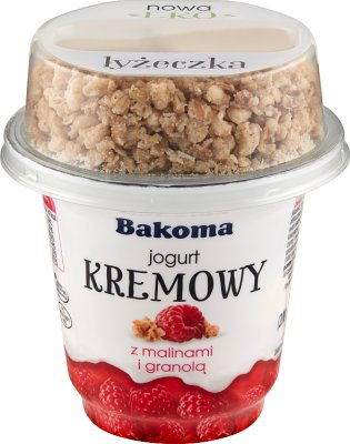 Bakoma Cream yogurt with raspberries and granola