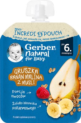 Gerber Postre Pera plátano frambuesa con muesli 