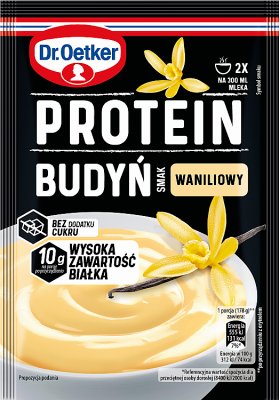 Порошок Dr.Oetker Pudding с высоким содержанием белка и ванильным вкусом. 