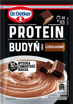 Порошок Dr.Oetker Pudding с высоким содержанием белка и шоколадным вкусом. 