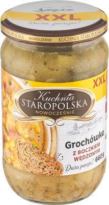 Alte polnische Küche Erbsensuppe mit geräuchertem Speck 